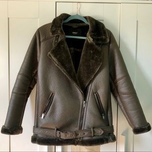 ONLY Faux Leather Shearling Jacket